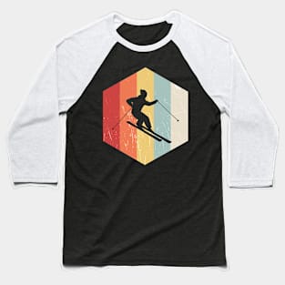 Skiing Retro Distressed Style Baseball T-Shirt